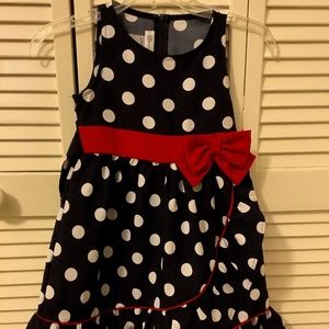 Bonnie jean dress Navy w/white dots red bow